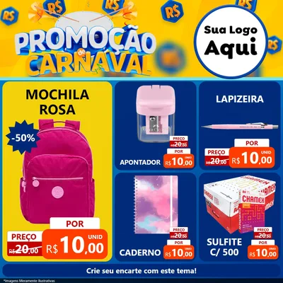 Modelo de Rede Social para Feed Facebook com o tema Promoção de Carnaval para Papelaria