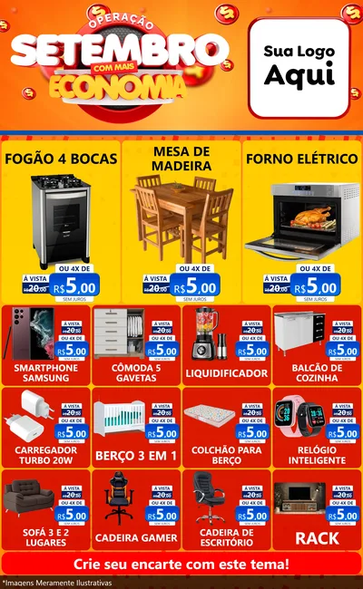 Modelo de Encarte para Encarte Grande com o tema Operação Setembro Com Muita Economia para Móveis e Eletro