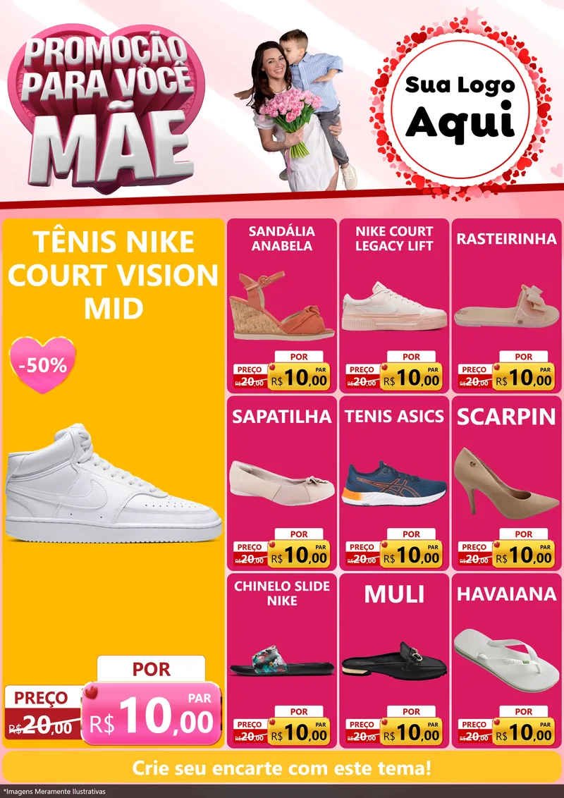Modelo de Encarte para Encarte A4 Vertical com o tema Promoção Para Você Mãe para Calçados