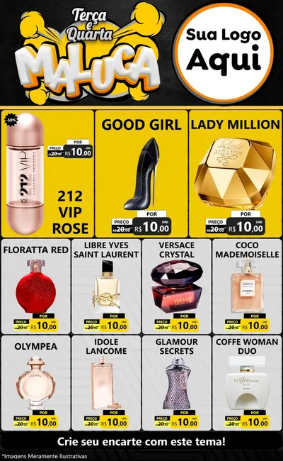 Modelo de Encarte para Encarte Grande com o tema Terça e Quarta Maluca para Perfumes