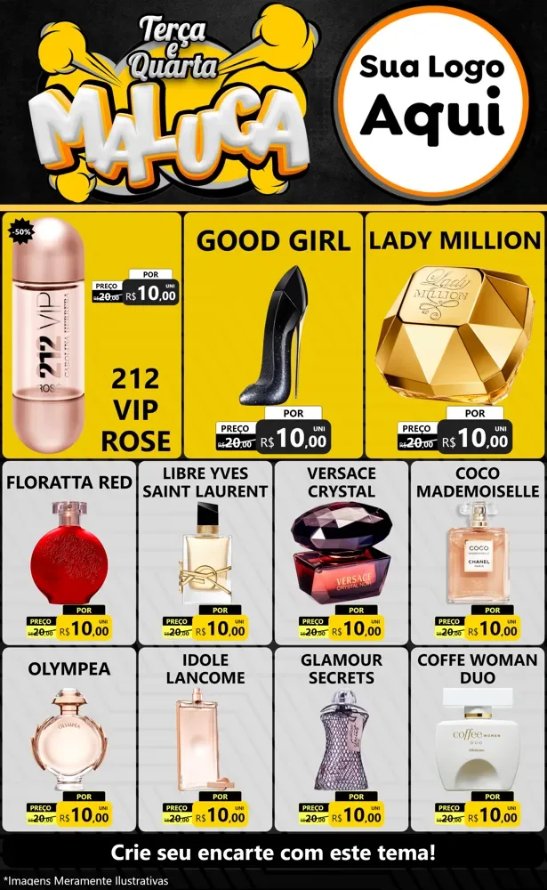 Modelo de Encarte para Encarte Grande com o tema Terça e Quarta Maluca para Perfumes