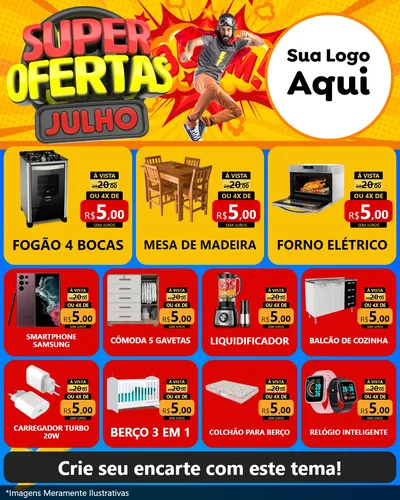 Modelo de Rede Social para Feed Instagram com o tema Super Ofertas Julho para Móveis e Eletro