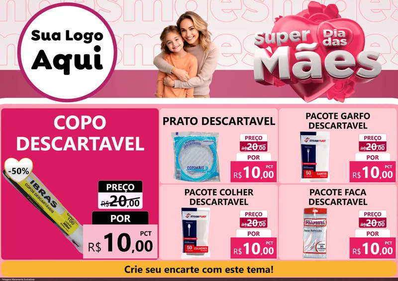 Modelo de Encarte para Encarte A4 Horizontal com o tema Super Dia Das Mães para Embalagens