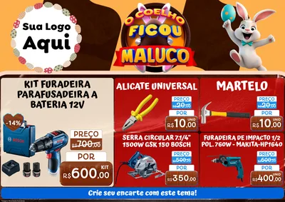 Modelo de Encarte para Encarte A4 Horizontal com o tema O Coelho Ficou Maluco - Páscoa para Maquinas e Ferramentas