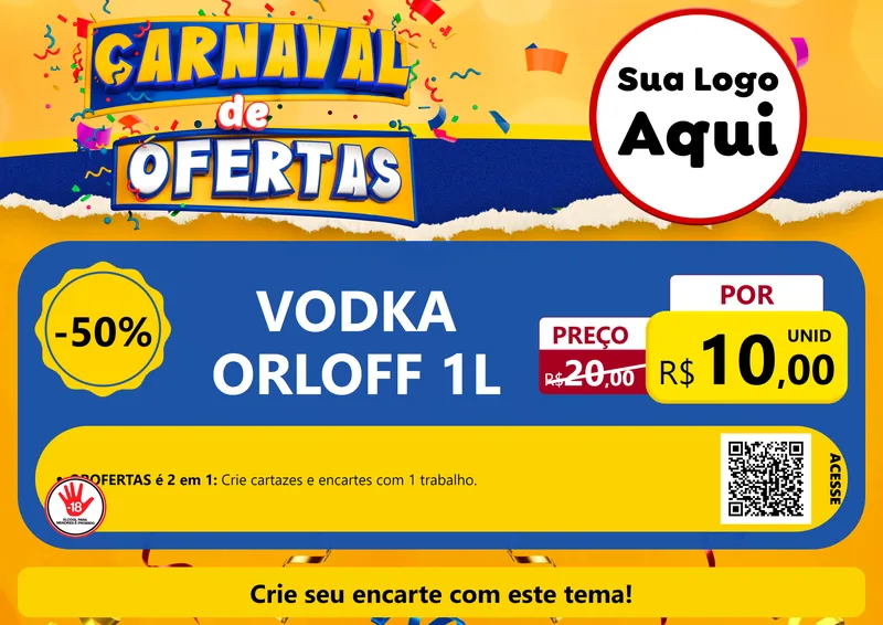 Modelo de Cartaz para Cartaz A4 Horizontal com o tema Carnaval de Ofertas para Distribuidora de bebidas