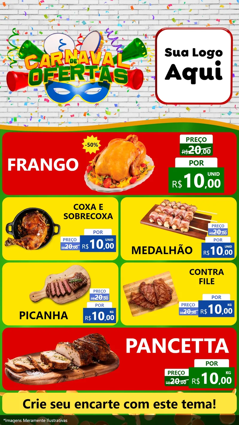 Modelo de TV para TV Vertical com o tema Carnaval de Ofertas para Assados