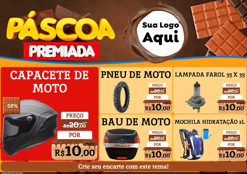 Modelo de Encarte para Encarte A4 Horizontal com o tema Páscoa Premiada para Moto peças