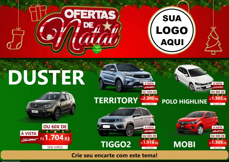 Modelo de Encarte para Encarte A4 Horizontal com o tema Ofertas de Natal para Concessionaria de Carros