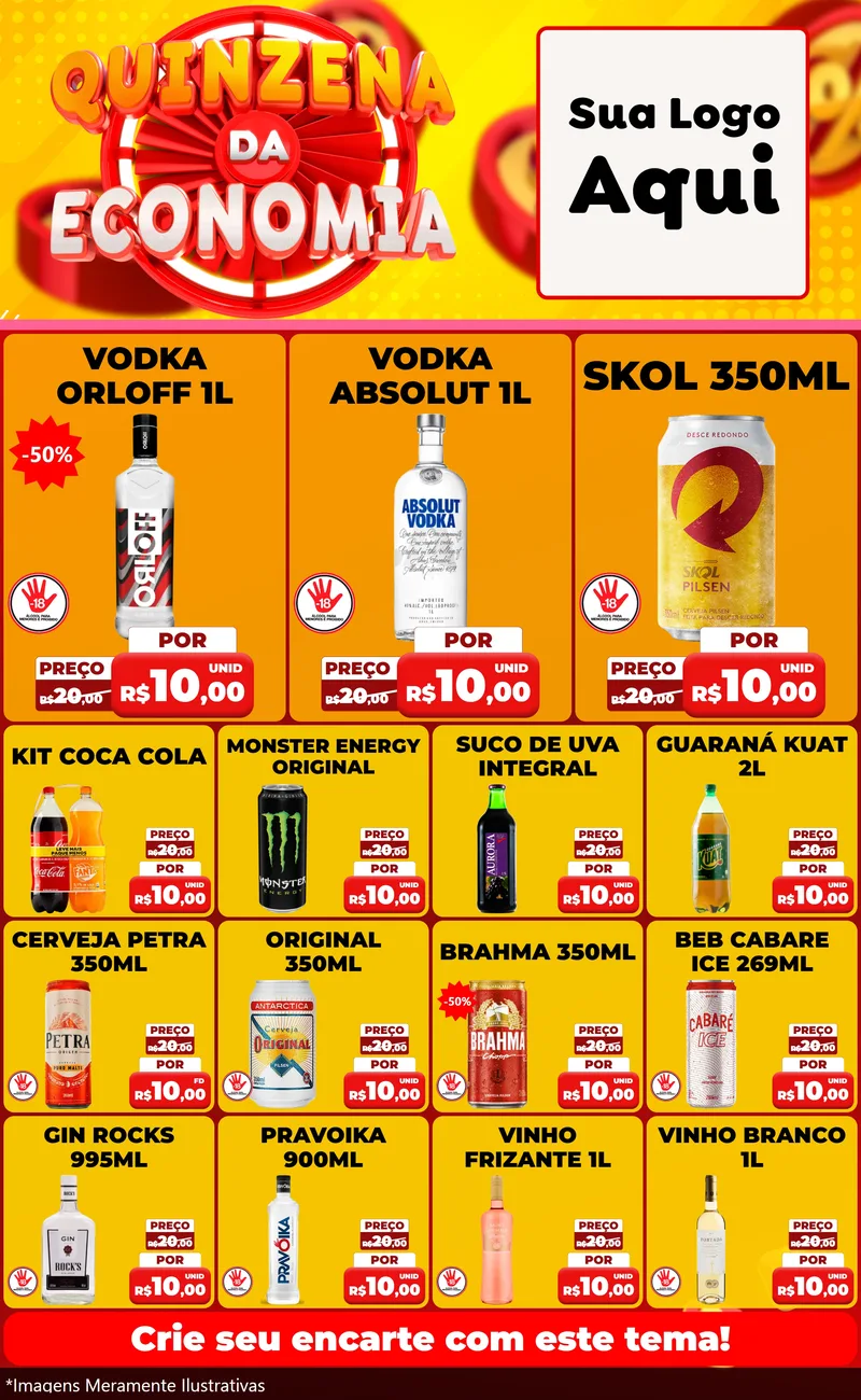 Modelo de Encarte para Encarte Grande com o tema Quinzena Da Economia para Distribuidora de bebidas
