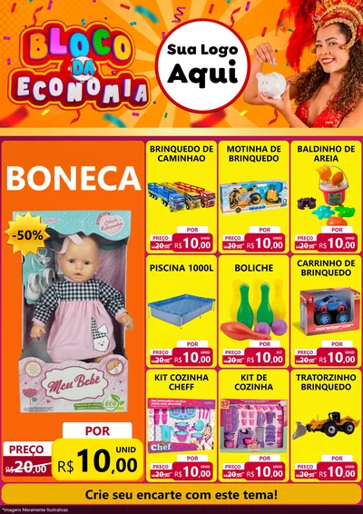 Modelo de Encarte para Encarte A4 Vertical com o tema Bloco da Economia para Brinquedos