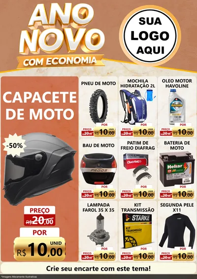 Modelo de Encarte para Encarte A4 Vertical com o tema Ano Novo Com Economia para Moto peças