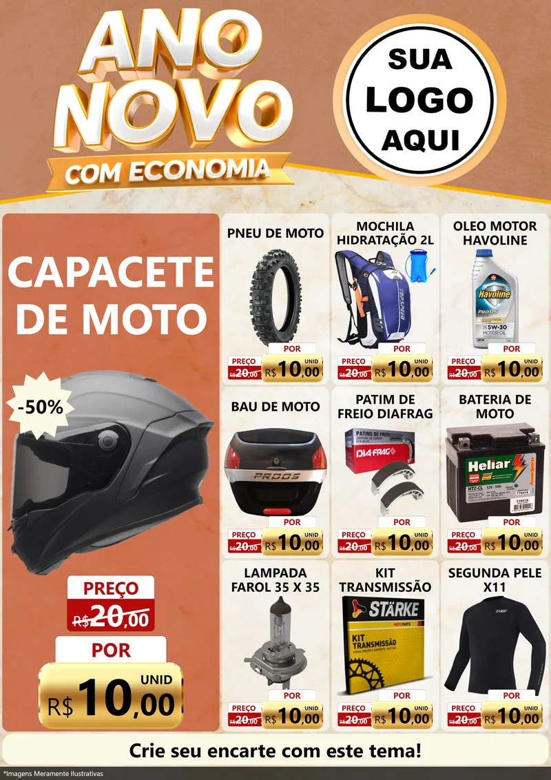 Modelo de Encarte para Encarte A4 Vertical com o tema Ano Novo Com Economia para Moto peças