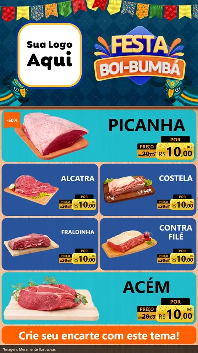 Modelo de TV para TV Vertical com o tema Festa Boi Bumbá para Açougue