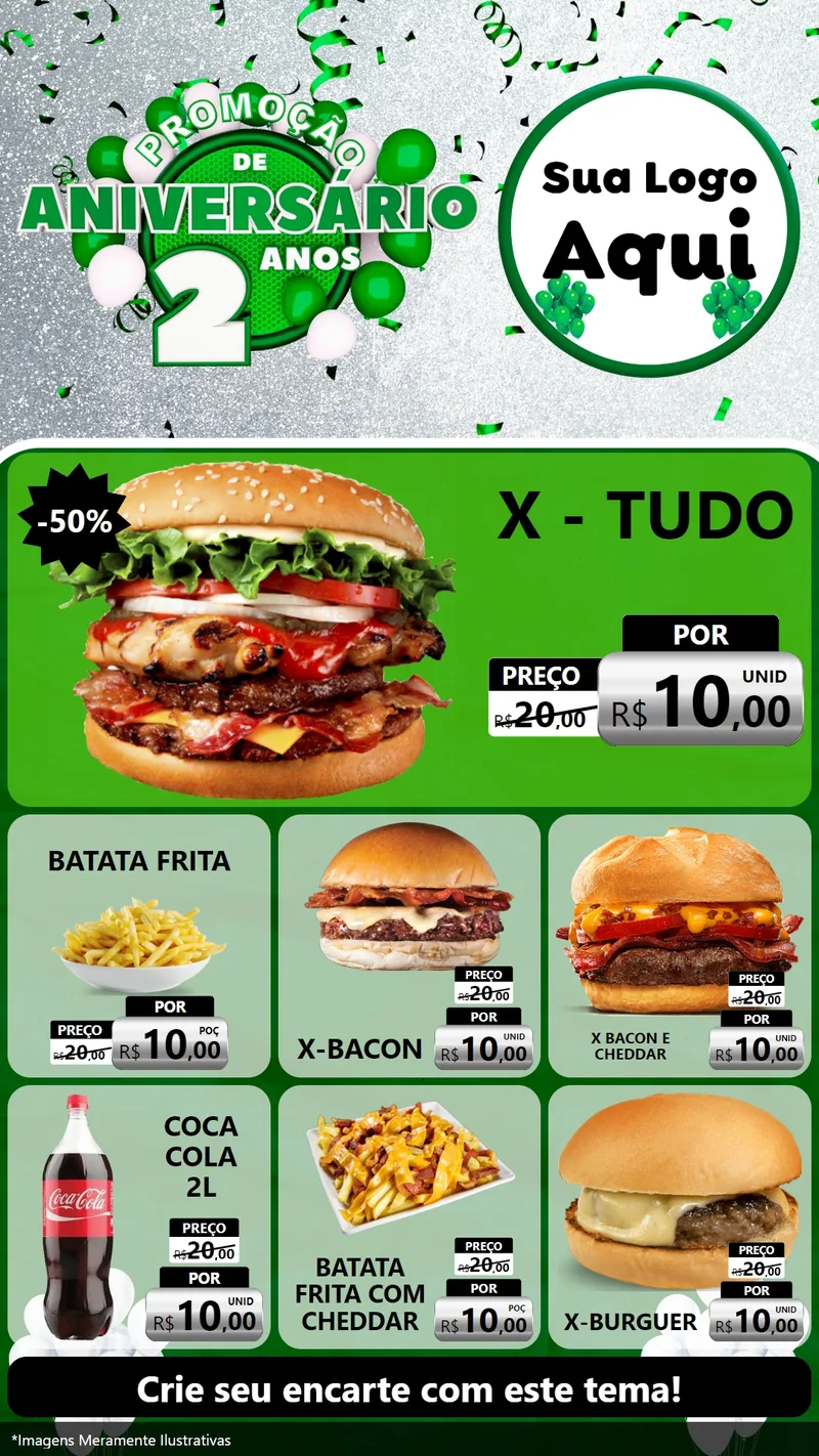 Modelo de Rede Social para Stories com o tema Promoção de Aniversário - 2 Anos para Hamburgueria