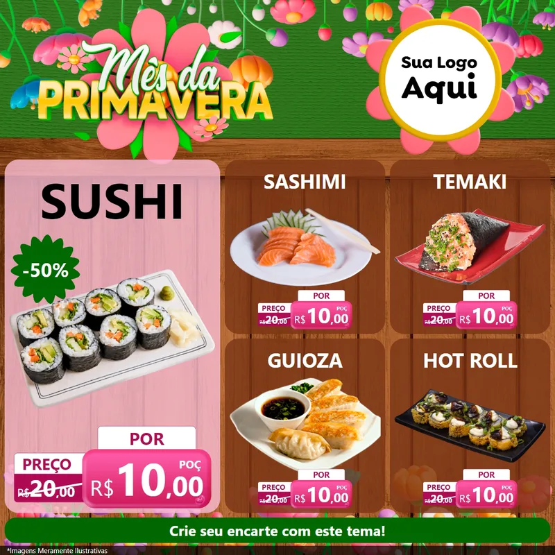 Modelo de Rede Social para Feed Facebook com o tema Mês da Primavera para Comida japonesa