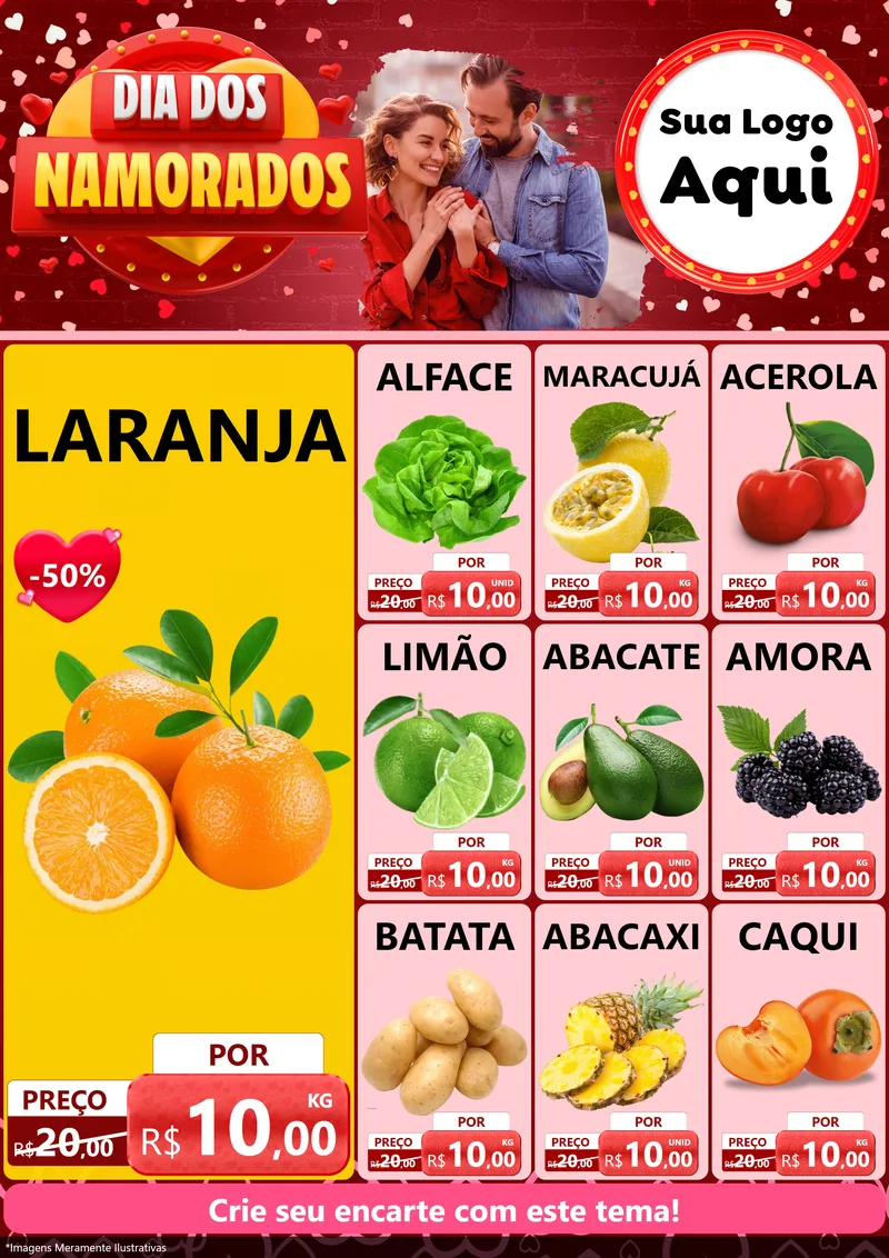 Modelo de Encarte para Encarte A4 Vertical com o tema Dia Dos Namorados para Hortifrúti
