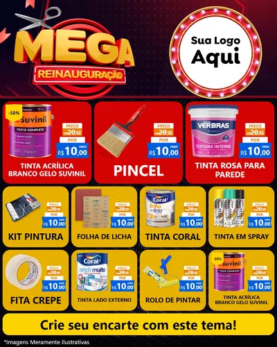Modelo de Rede Social para Feed Instagram com o tema Mega Reinauguração para Tintas e Ferramentas