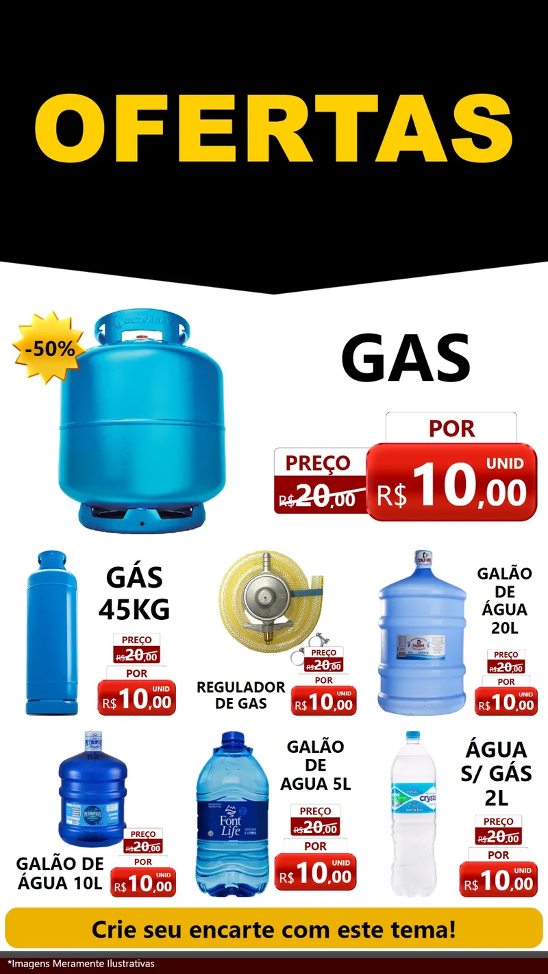 Modelo de Rede Social para Stories com o tema Ofertas Preto e Vermelho Cartaz para Água e gás