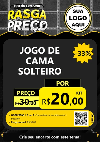 Modelo de Cartaz para Cartaz A4 Vertical com o tema Fim de Semana Rasga Preço para Cama, Mesa e Banho