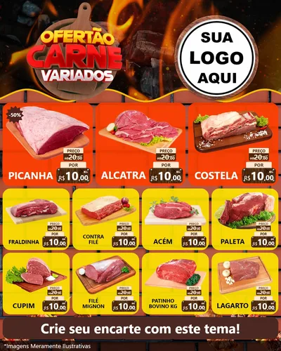 Modelo de Rede Social para Feed Instagram com o tema Ofertão Carne Variados para Açougue