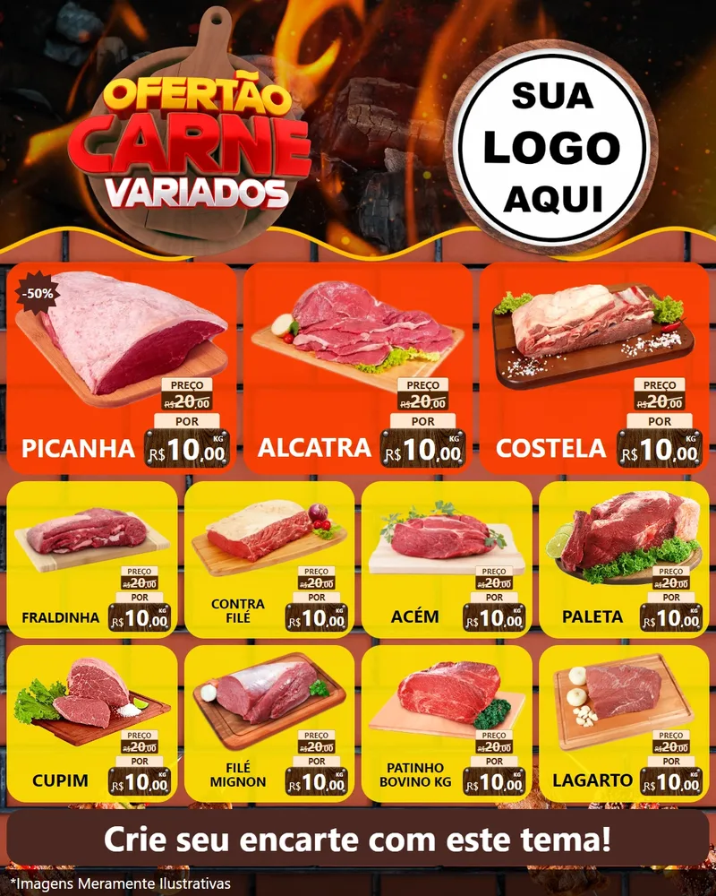 Modelo de Rede Social para Feed Instagram com o tema Ofertão Carne Variados para Açougue