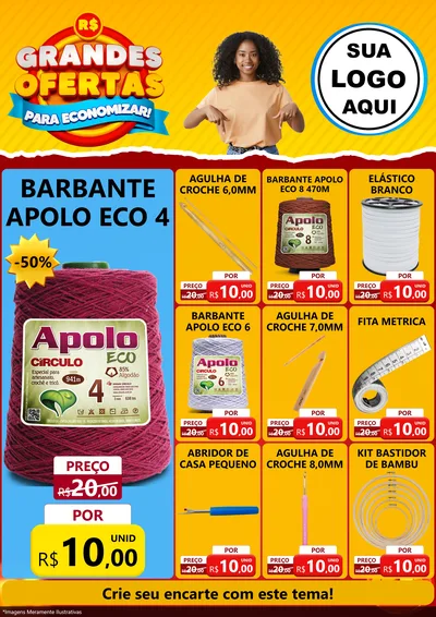 Modelo de Encarte para Encarte A4 Vertical com o tema Grandes Ofertas Para Economizar! para Armarinho e Aviamentos