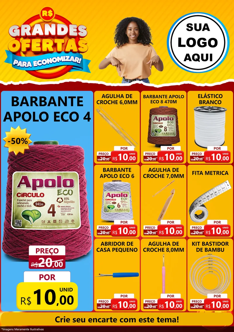 Modelo de Encarte para Encarte A4 Vertical com o tema Grandes Ofertas Para Economizar! para Armarinho e Aviamentos