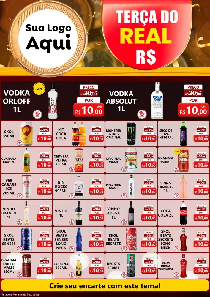 Modelo de Encarte para Encarte A4 Vertical com o tema Terça do Real para Distribuidora de bebidas