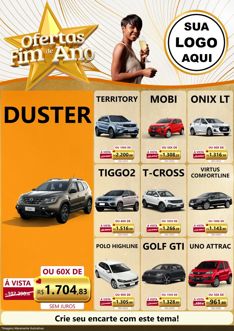 Modelo de Encarte para Encarte A4 Vertical com o tema Ofertas Fim de Ano para Concessionaria de Carros