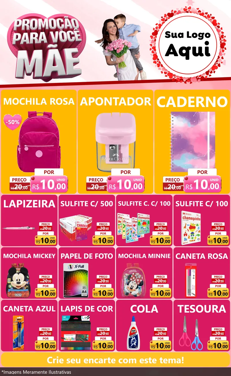 Modelo de Encarte para Encarte Grande com o tema Promoção Para Você Mãe para Papelaria