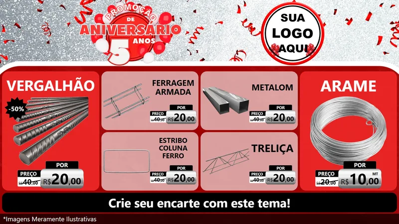 Modelo de TV para TV Horizontal com o tema Promoção de Aniversário - 5 Anos para Ferragens
