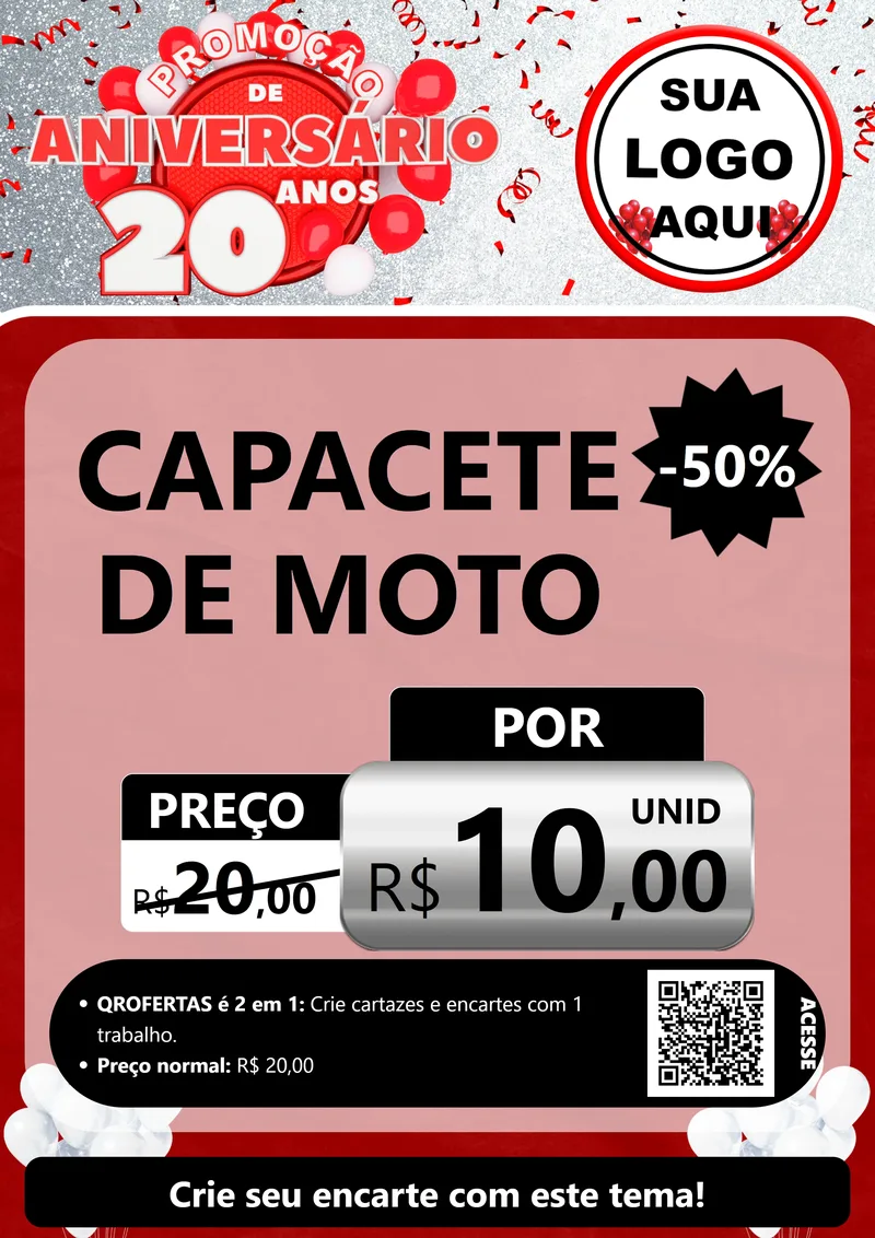 Modelo de Cartaz para Cartaz A4 Vertical com o tema Promoção de Aniversário - 20 Anos para Moto peças