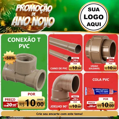 Modelo de Rede Social para Feed Facebook com o tema Promoção de Ano Novo para Tubos e conexões