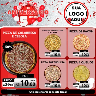 Modelo de Rede Social para Feed Facebook com o tema Promoção de Aniversário - 5 Anos para Pizzaria