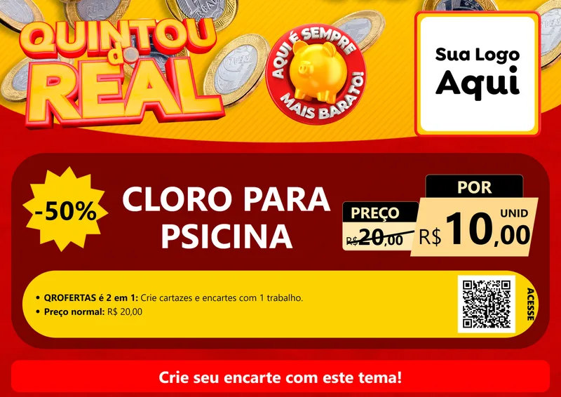 Modelo de Cartaz para Cartaz A4 Horizontal com o tema Quintou do Real para Produtos para Piscina