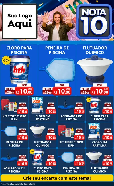 Modelo de Encarte para Encarte Grande com o tema Nota 10 para Produtos para Piscina