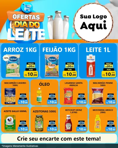 Modelo de Rede Social para Feed Instagram com o tema Ofertas Dia do Leite para Supermercado