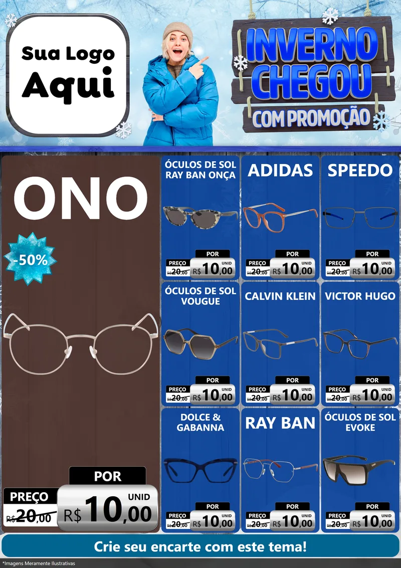 Modelo de Encarte para Encarte A4 Vertical com o tema Inverno Chegou Com Promoção para Óticas