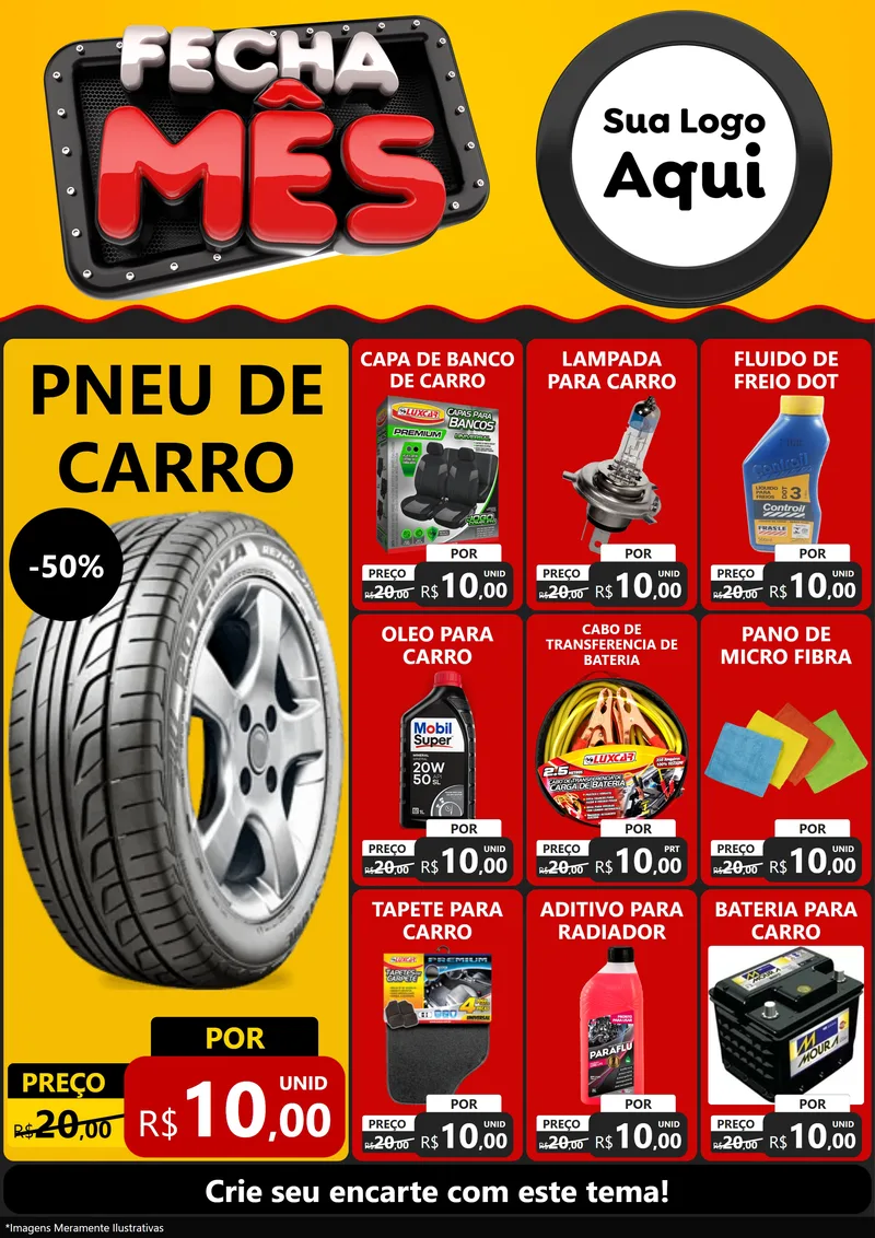 Modelo de Encarte para Encarte A4 Vertical com o tema Fecha Mês para Auto peças
