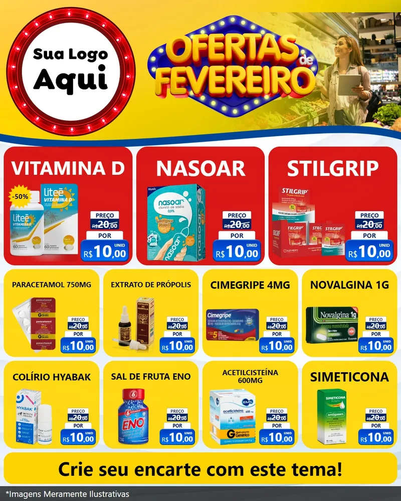 Modelo de Rede Social para Feed Instagram com o tema Ofertas de Fevereiro para Farmácia