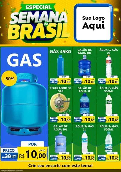 Modelo de Encarte para Encarte A4 Vertical com o tema Especial Semana do Brasil para Água e gás
