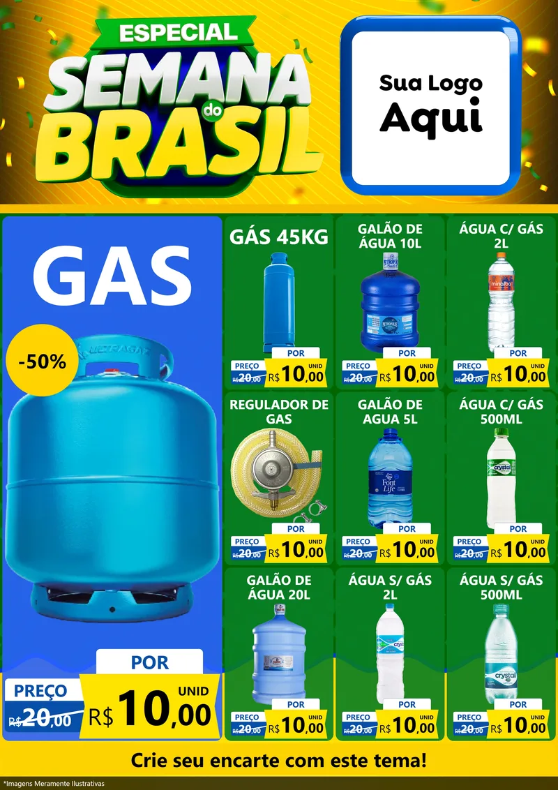 Modelo de Encarte para Encarte A4 Vertical com o tema Especial Semana do Brasil para Água e gás