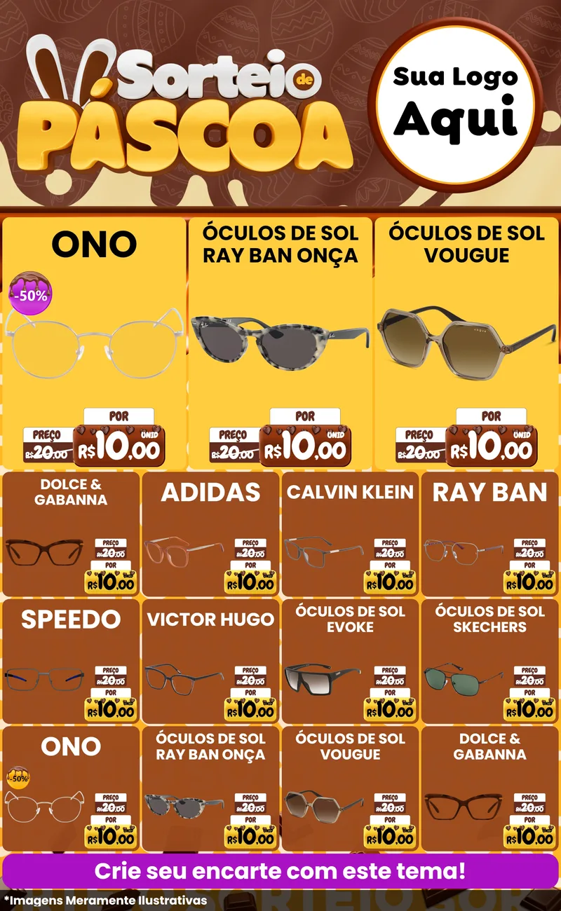 Modelo de Encarte para Encarte Grande com o tema Sorteio de Páscoa para Óticas
