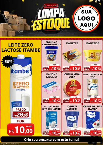 Modelo de Encarte para Encarte A4 Vertical com o tema Operação Limpa Estoque para Frios e Laticínios