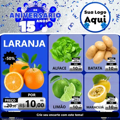 Modelo de Rede Social para Feed Facebook com o tema Promoção de Aniversário - 15 Anos para Hortifrúti