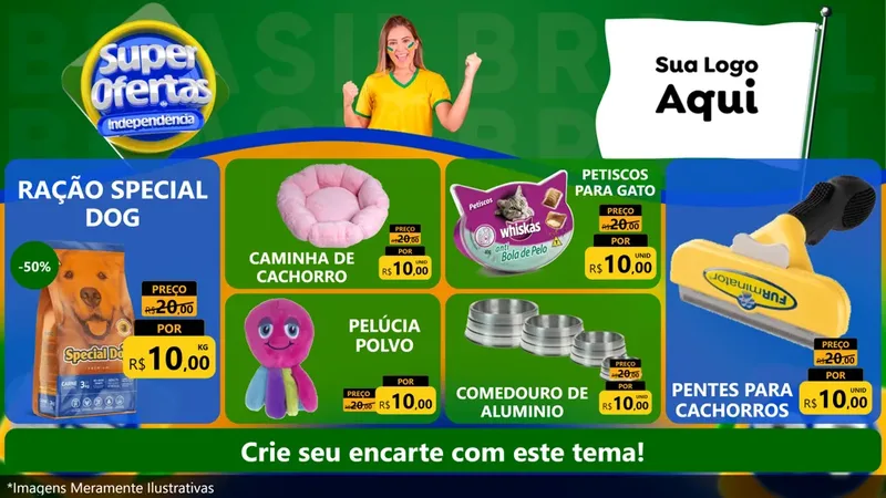 Modelo de TV para TV Horizontal com o tema Super Ofertas de Independência para Pet Shop
