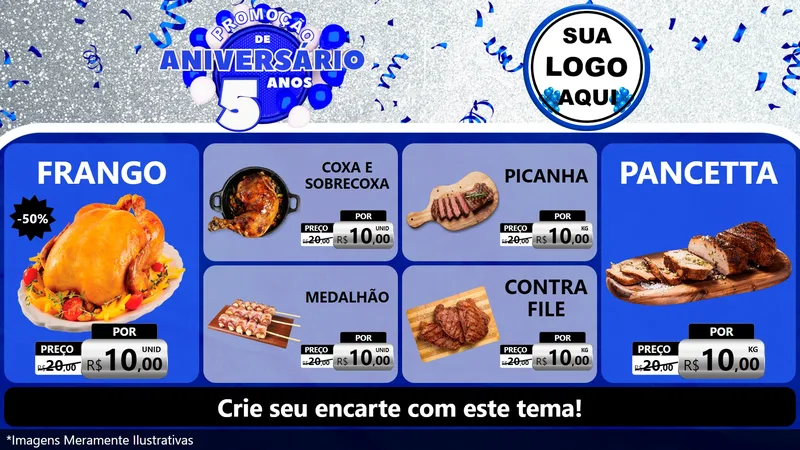 Modelo de TV para TV Horizontal com o tema Promoção de Aniversário - 5 Anos para Assados