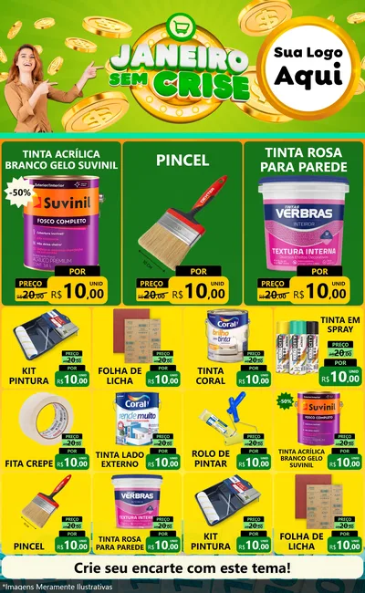 Modelo de Encarte para Encarte Grande com o tema Janeiro Sem Crise para Tintas e Ferramentas