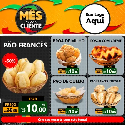 Modelo de Rede Social para Feed Facebook com o tema Mês do Cliente para Padaria