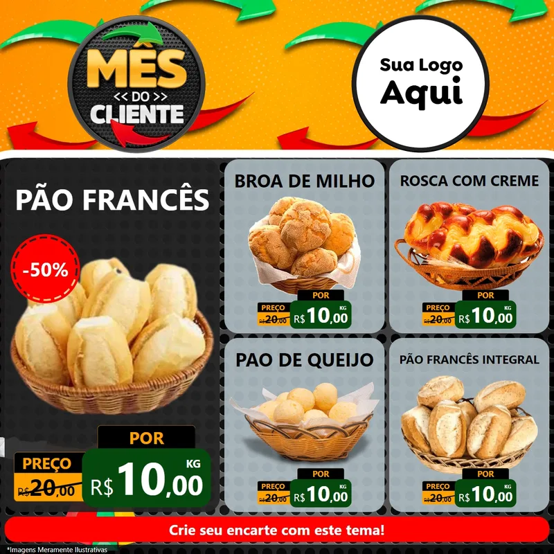 Modelo de Rede Social para Feed Facebook com o tema Mês do Cliente para Padaria